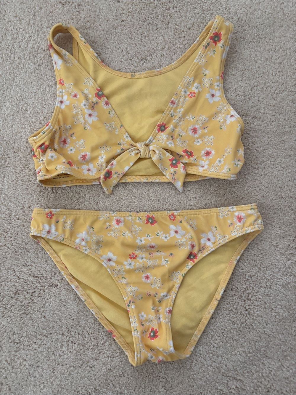 Girl’s ROXY 2 Piece Bathing Swim Suit Bikini Yellow Floral Size 8 Small